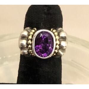 Vintage Lagos Caviar Sterling/18k Yellow Gold Oval Amethyst RING Sz 4